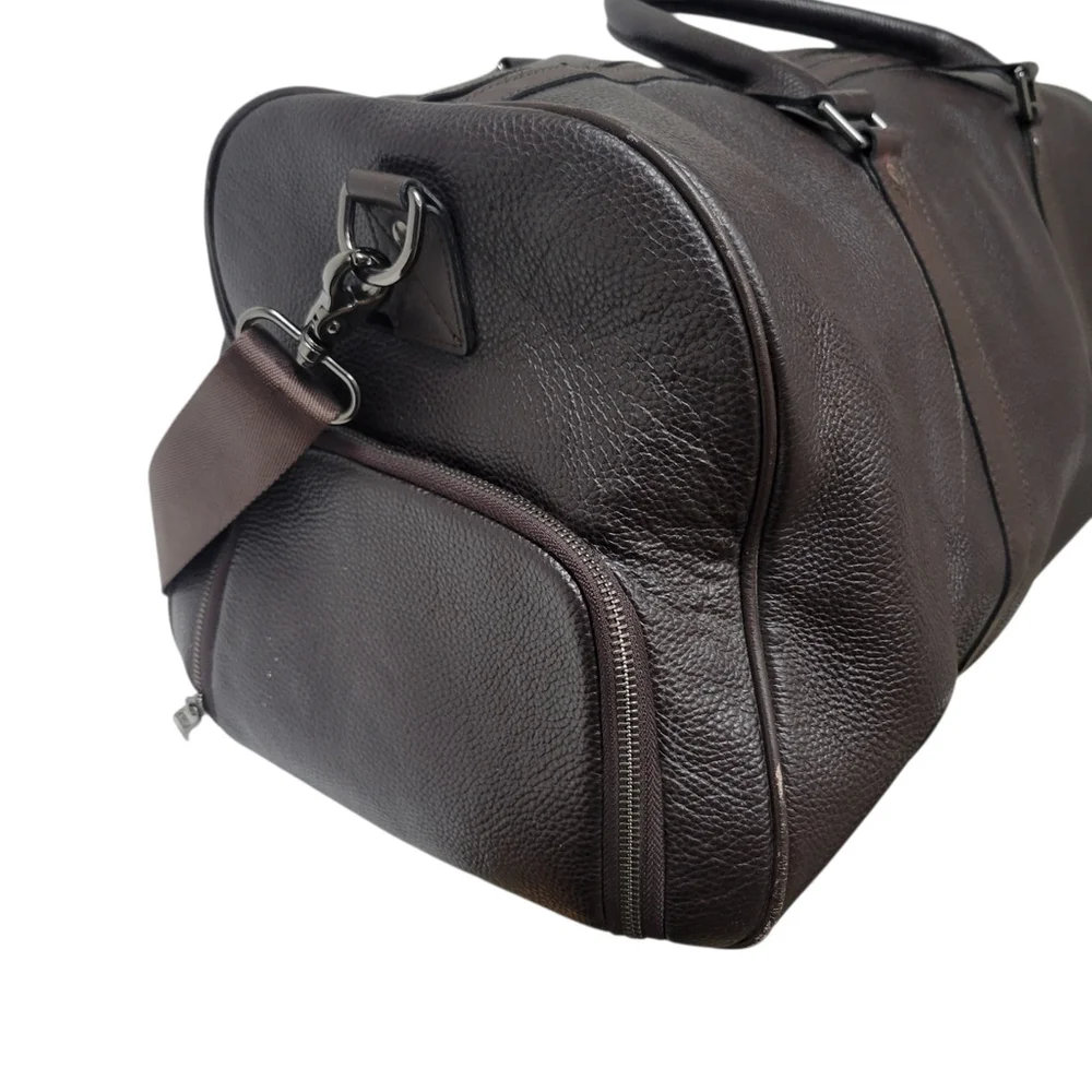 Unbranded Adult Unisex Brown Pebbled Leather Crossbody Top-Handle Duffle Bag